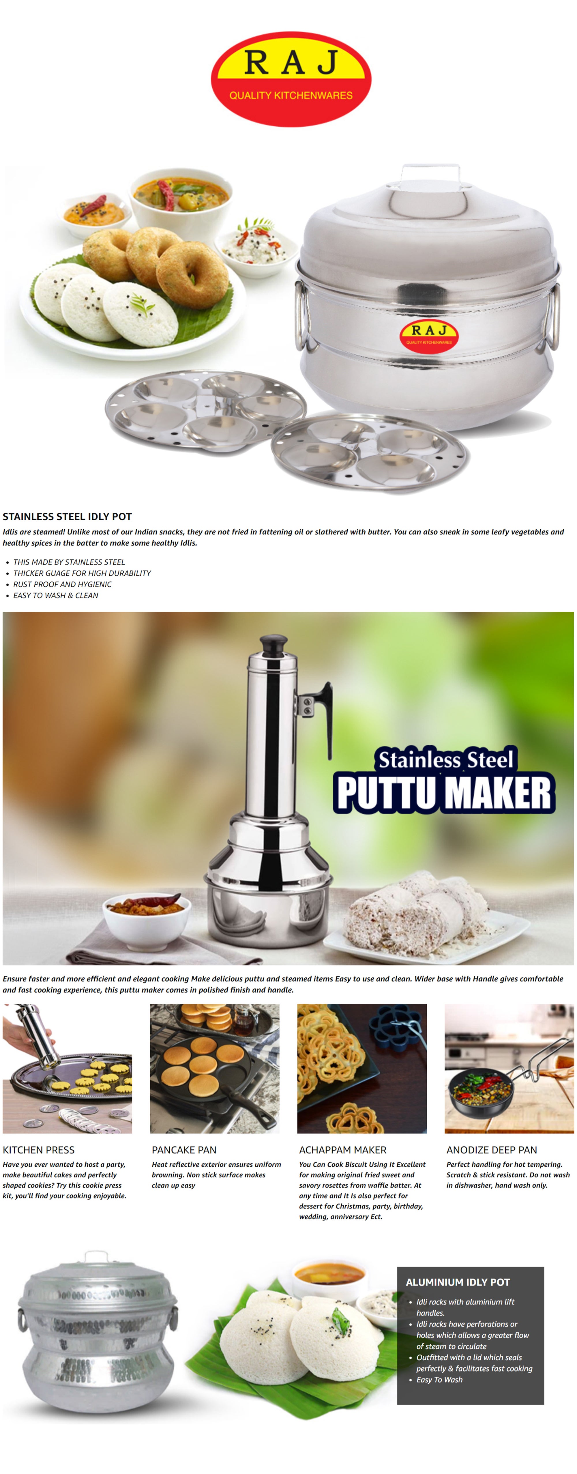 Raj Steel Idli Cooker, Medium, Silver, 25 Cm Silver