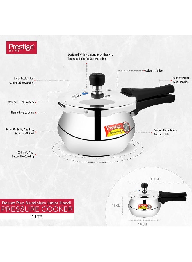 Deluxe Plus Baby Handi Aluminium Pressure Cooker  with Outer lid, Induction compatibale Base Durable Design Silver 2Liters