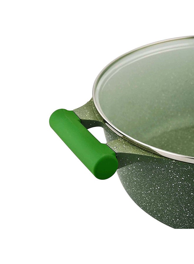 Granite Non-Stick Aluminium Sauce Pan With Lid Green 32cm