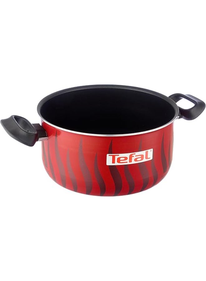 TEFAL Cooking Pot | Tempo Flame 24 cm Non Stick Casserole With Lid | Red | Aluminium | 2 Years Warranty | C3044685 Red with black flames 24cm