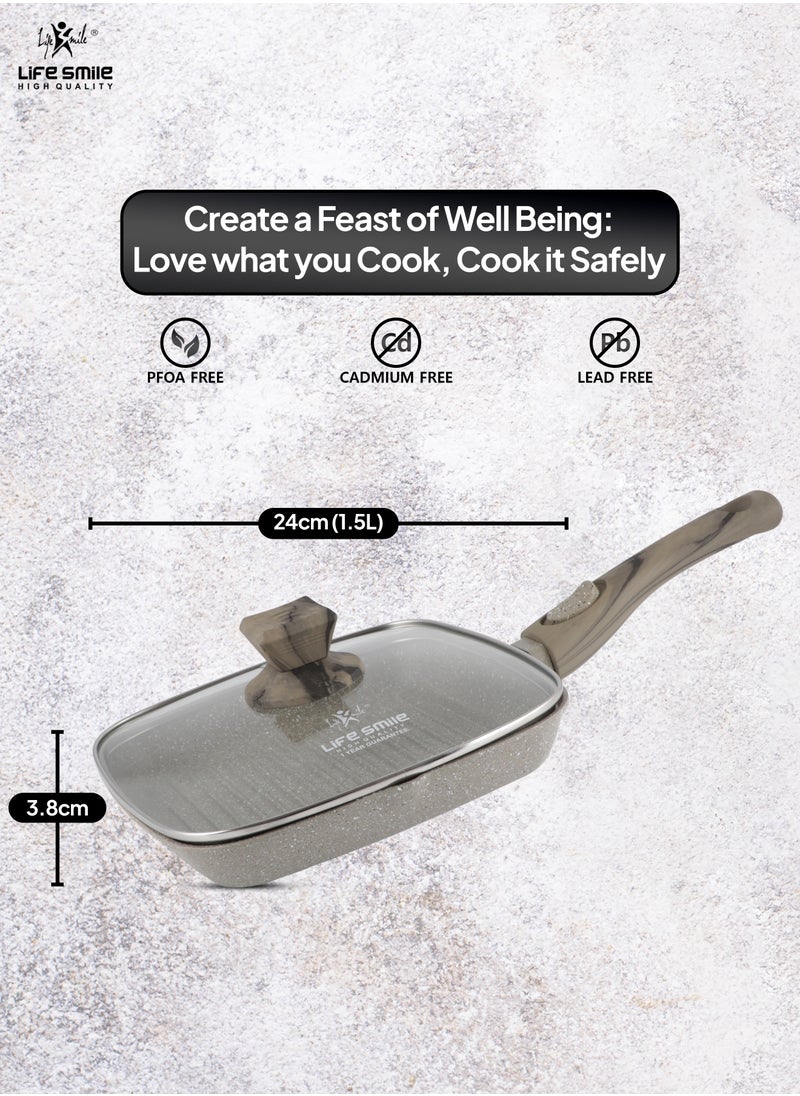 Grill pan Non-stick Granite Coating with lid Detachable handle, Square Grill Pan for Large Cooking Surface