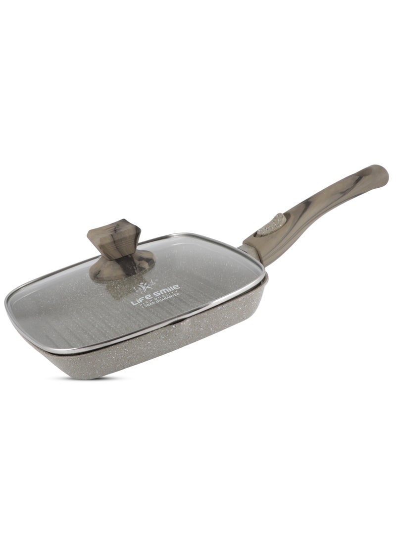 Grill pan Non-stick Granite Coating with lid Detachable handle, Square Grill Pan for Large Cooking Surface