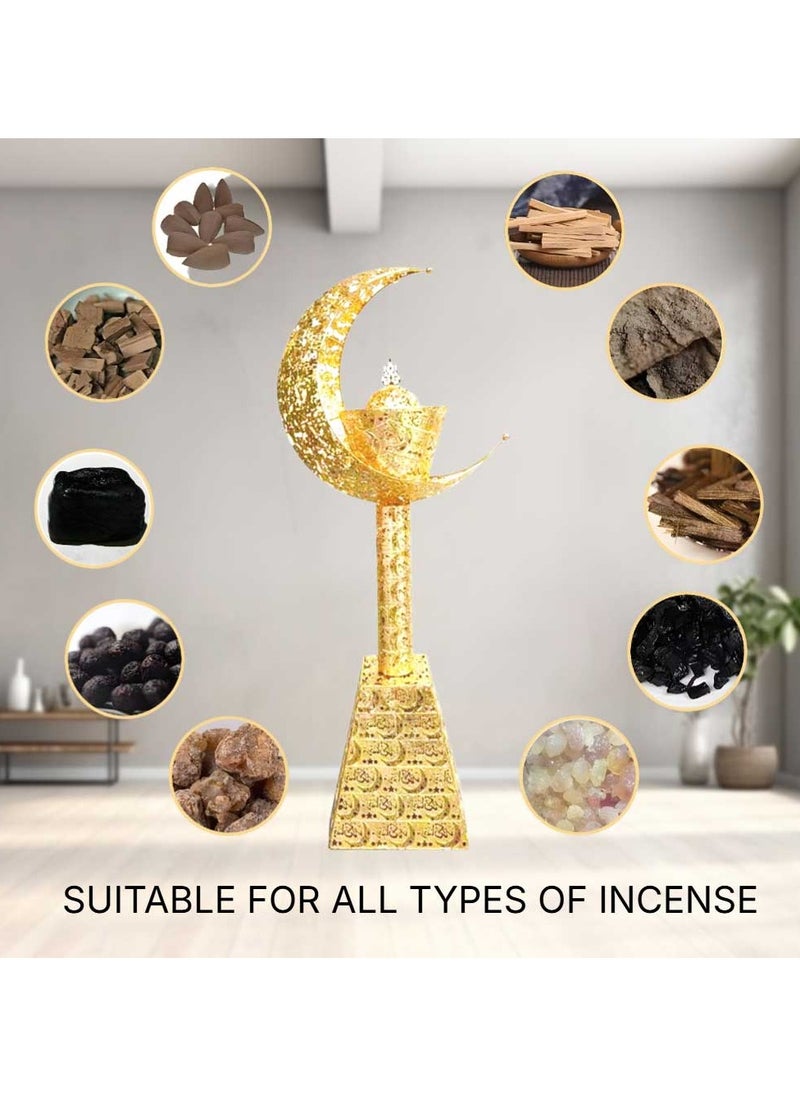 Large Oud Burner 105 cm Tall Incense Burner Moon Design Ramadan Decore for Big Halls Big Houses and Mosque