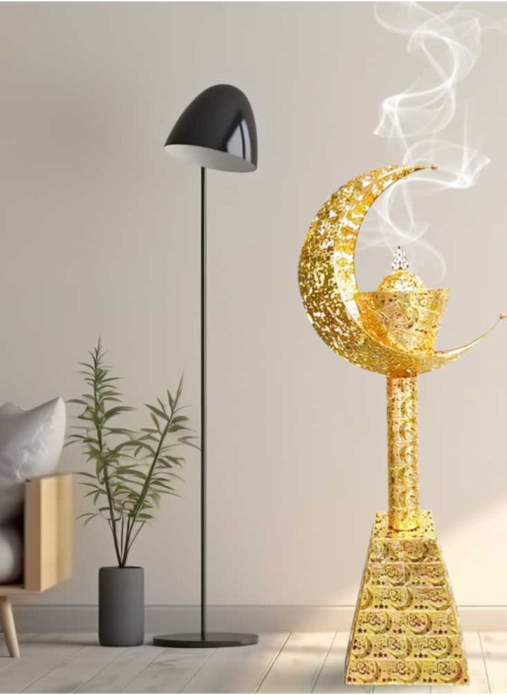 Large Oud Burner 105 cm Tall Incense Burner Moon Design Ramadan Decore for Big Halls Big Houses and Mosque