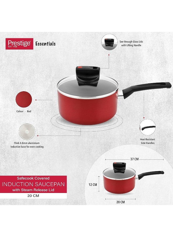 Prestige Safecook With Nonstick Saucepan, Red, 20 cm, Aluminum