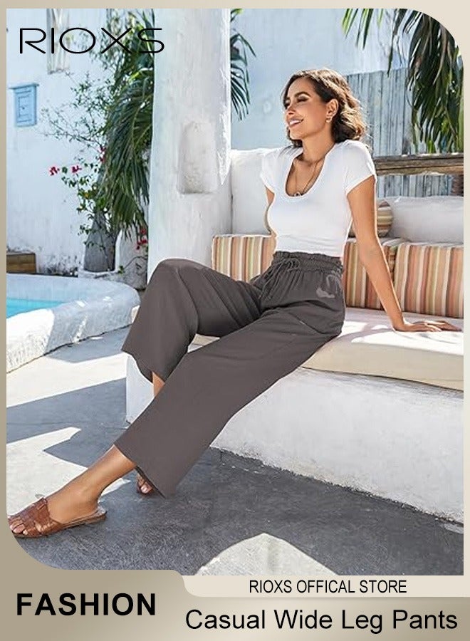 Wide Leg Ruffle Pants For Women Girls Casual Loose High Waist Tie-Knot Trousers With Pockets Woman's Summer Flowy Pants