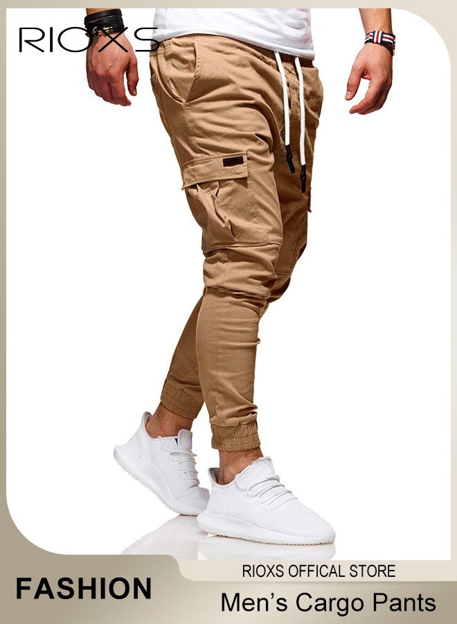 Men's Cargo Pants, Baggy Fit Tapered Cargo Pants For Men, Casual Sports Trousers, Drawstring Athletic Pants For Running Jogging Workout, Tactical Pantalones Cargo, Mens Cargo Pants, Multi Pocket Stretch Sweatpants