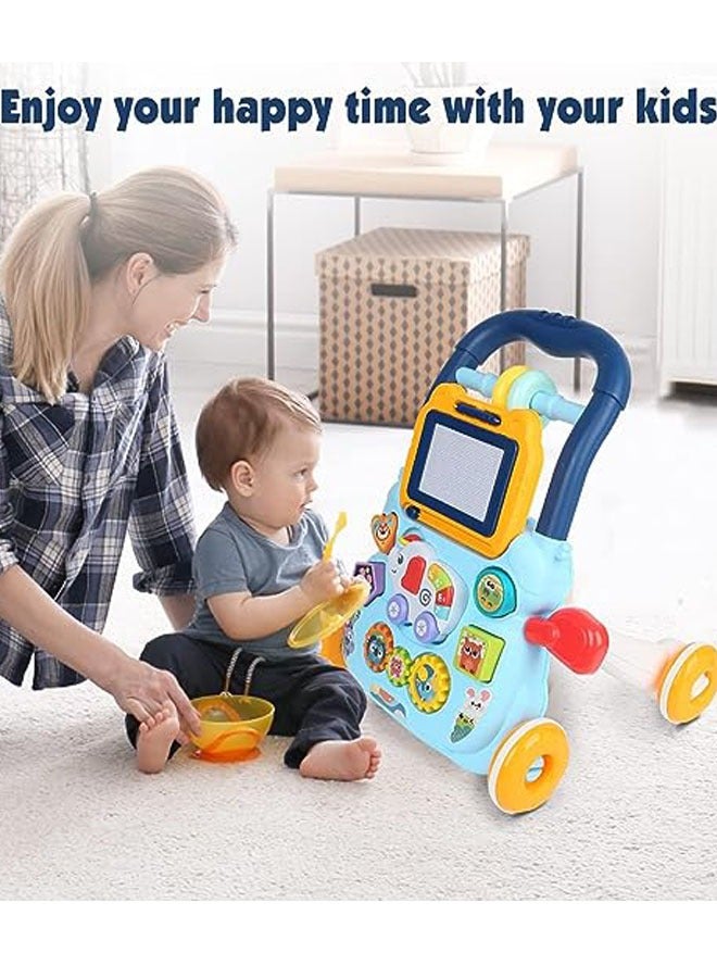 Multifunctional baby walker, learning to walk and stand stroller with drawing board, music, toys and anti-rollover