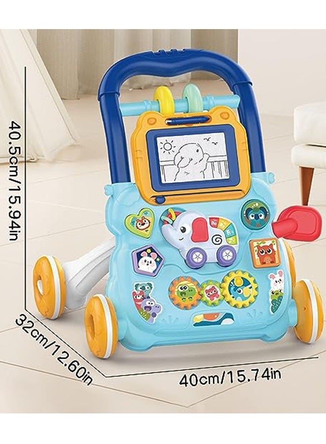 Multifunctional baby walker, learning to walk and stand stroller with drawing board, music, toys and anti-rollover