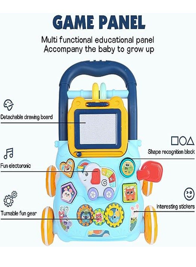 Multifunctional baby walker, learning to walk and stand stroller with drawing board, music, toys and anti-rollover