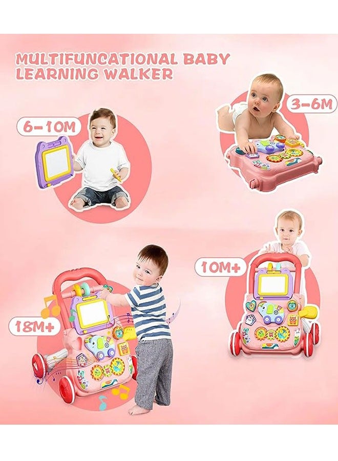 Multifunctional baby walker, learning to walk and stand stroller with drawing board, music, toys and anti-rollover