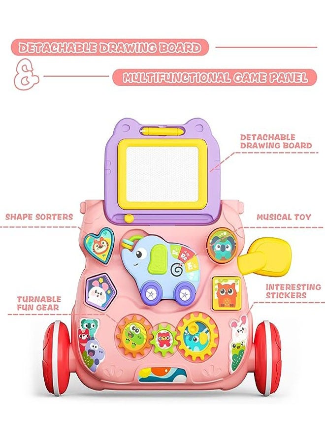 Multifunctional baby walker, learning to walk and stand stroller with drawing board, music, toys and anti-rollover