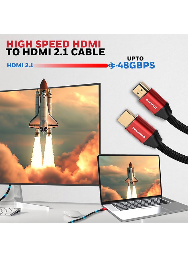 HDMI 2.1, 8k@60Hz Cable With Ethernet, 3 Mtr (9.9ft), 4K@120Hz UHD Resolution, 48 GBPS High Speed, Comaptible With Television, Soundbar, Gaming Console, PC, Laptop Red/Black