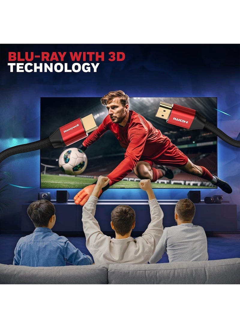 HDMI 2.1, 8k@60Hz Cable With Ethernet, 3 Mtr (9.9ft), 4K@120Hz UHD Resolution, 48 GBPS High Speed, Comaptible With Television, Soundbar, Gaming Console, PC, Laptop Red/Black