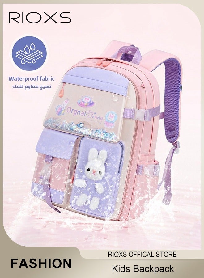 Kids Backpack, Little Girls Cute Personalized Book Bags, Bunny Backpack For Elementary School, Lightweight Resistant Big Travel Daypack With Beaded Quicks And Rabbit Doll, Kawaii Bookbag School Bag For Girls