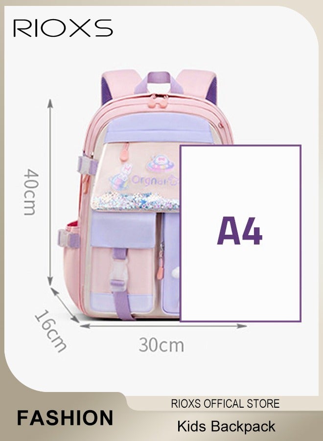 Kids Backpack, Little Girls Cute Personalized Book Bags, Bunny Backpack For Elementary School, Lightweight Resistant Big Travel Daypack With Beaded Quicks And Rabbit Doll, Kawaii Bookbag School Bag For Girls