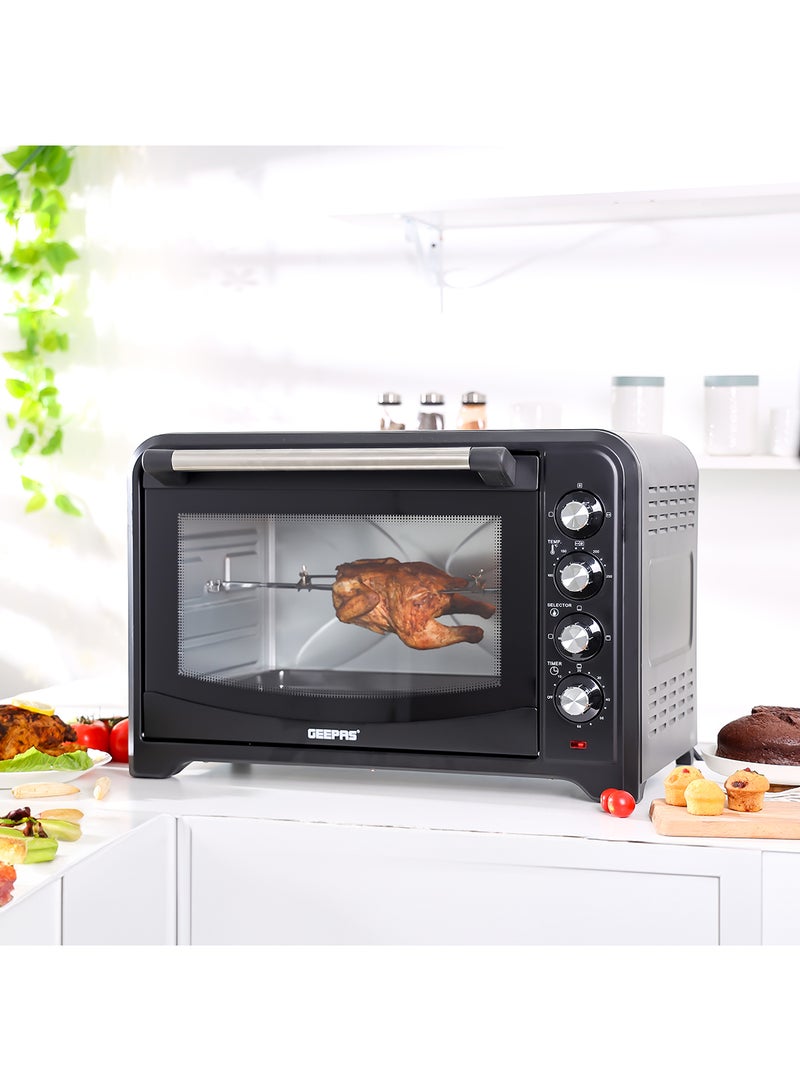 Electric Oven 60 L 2000 W| Rotisserie, Convection Functions and Inner Lamp| Easy to Use Control Knobs, 4 Stages Heating Selector, 100-230 Degree Celsius Adjustable Temperature|60 Minutes Timer Perfect for Baking, Roasting, Cooking Meat, Cakes Etc.| 2 Years Warranty 60 L 2000 W GO4401NV Black/Silver