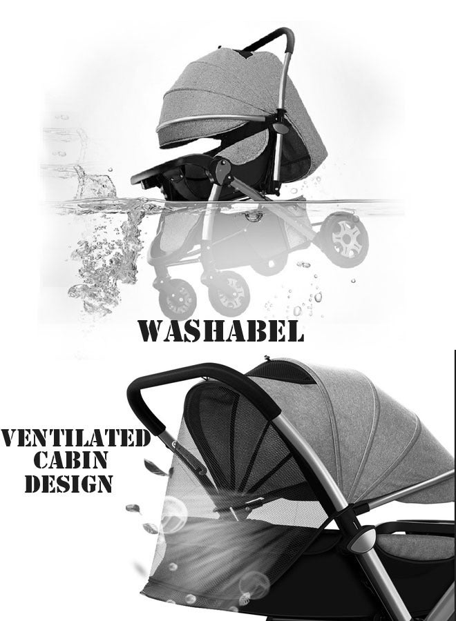 Deluxe Foldable Baby Stroller - Portable Multifunctional Travel Pram for Newborns and Infants with Four-Wheel Suspension