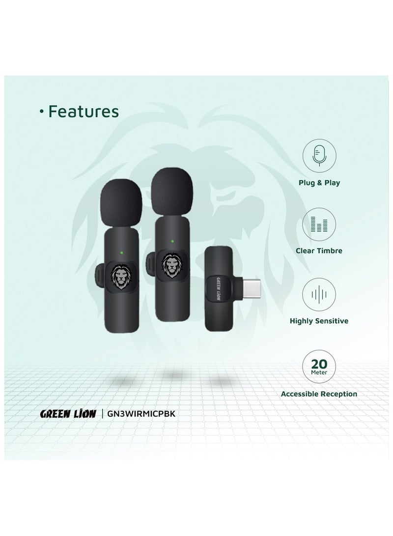 3 In 1 Wireless Microphone / 60mAh Battery Capacity / USB-A / Type-C / Lightning Plugs / 20m Accessible Reception / -42DB Sensitivity / Highly Sensitive / Digital Silicon Microphone / 64DBM Adaptive Noise Reduction / Clear Timbre / Plug & Play - Black