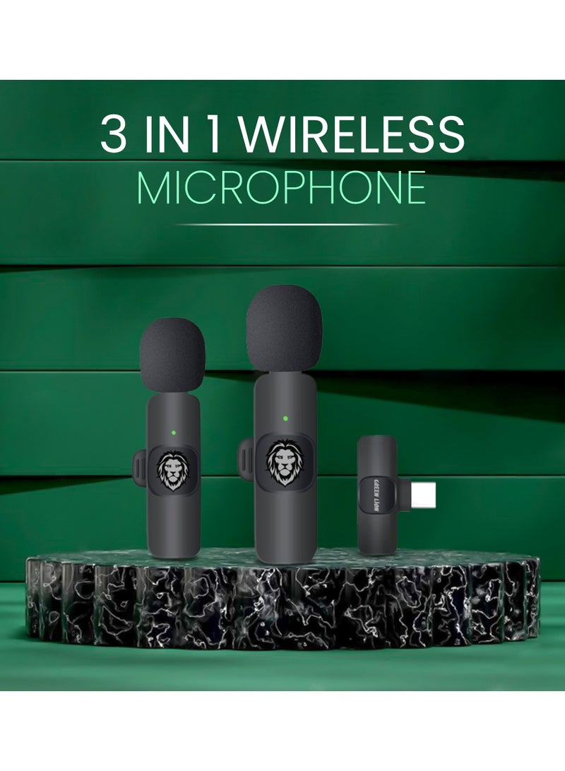 3 In 1 Wireless Microphone / 60mAh Battery Capacity / USB-A / Type-C / Lightning Plugs / 20m Accessible Reception / -42DB Sensitivity / Highly Sensitive / Digital Silicon Microphone / 64DBM Adaptive Noise Reduction / Clear Timbre / Plug & Play - Black