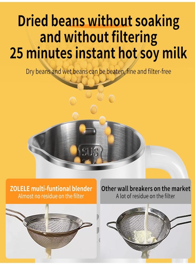 Multi-Functional Blender & Kettle 600W Power 600mL Electrice Blender with 10 Stainless Steel Blades, 4 Blending Mode  Touch Screen Make Smoothies, Juices and Soy Milk (Grinder/Chopper) MB601-White