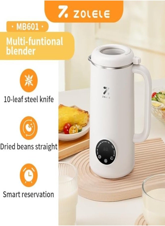 Multi-Functional Blender & Kettle 600W Power 600mL Electrice Blender with 10 Stainless Steel Blades, 4 Blending Mode  Touch Screen Make Smoothies, Juices and Soy Milk (Grinder/Chopper) MB601-White