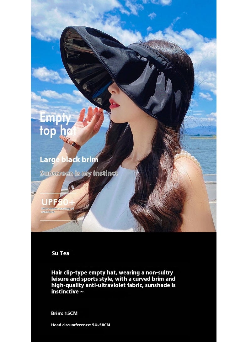 Women Sun Hat, Summer Beach Caps Women Hat Wide Brim UV Protection Floppy Brown Roll Up Hat Double-Side-Wear Ponytail Hats Baseball Caps Adjustable Cap