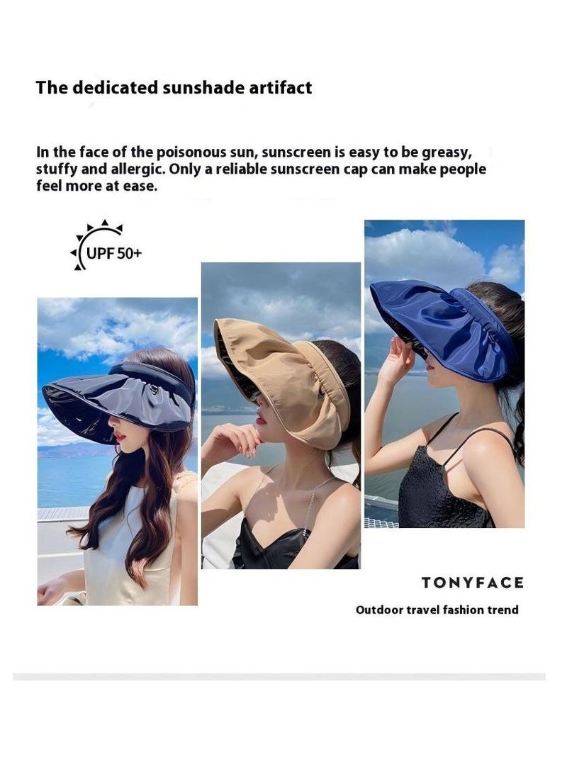 Women Sun Hat, Summer Beach Caps Women Hat Wide Brim UV Protection Floppy Brown Roll Up Hat Double-Side-Wear Ponytail Hats Baseball Caps Adjustable Cap