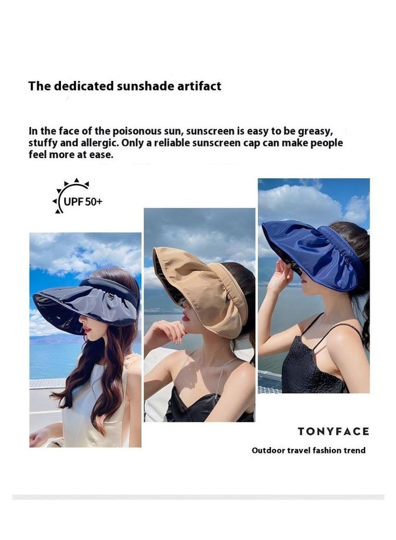Women Sun Hat Summer Beach Caps Women Hat Wide Brim UV Protection Floppy Brown Roll Up Hat Double-Side-Wear Ponytail Hats Baseball Caps Adjustable Cap