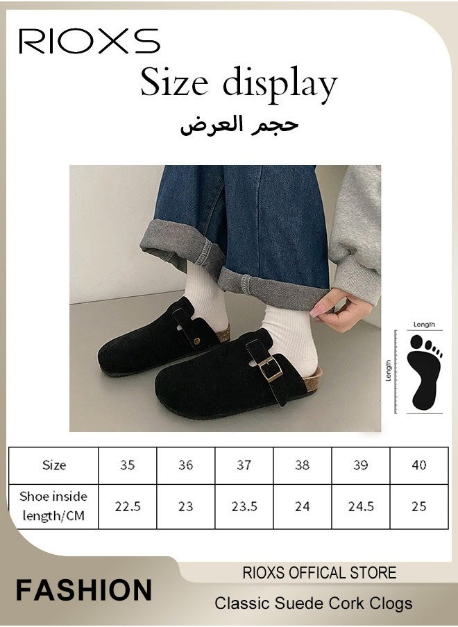 Unisex Suede Clogs,Premium Suede Leather Clogs Sandals For Women And Men,Anti-Slip Flat Mules,Classic Slip-On Closed Toe Slippers,Clogs With  Arch Support And Adjustable Buckle,Casual Clogs For Indoors Outdoor Activities