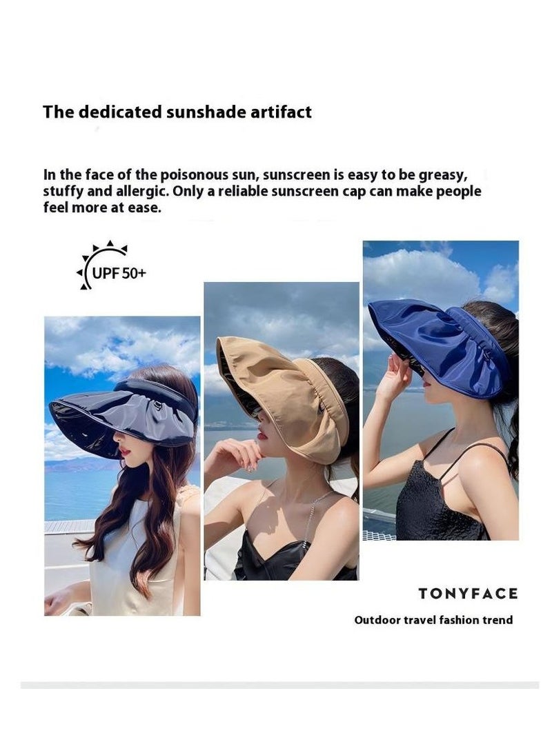 Women Sun Hat Summer Beach Caps Women Hat Wide Brim UV Protection Floppy Blue Roll Up Hat Double-Side-Wear Ponytail Hats Baseball Caps Adjustable Cap