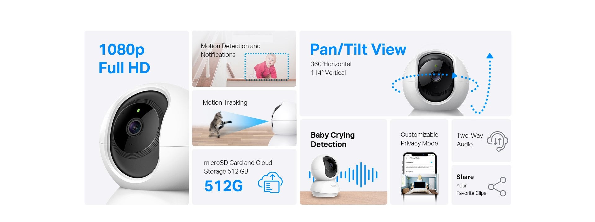 TC70 Pan/Tilt Home Security Wi-Fi CCTV Camera – 1080p HD Video, 360° Coverage, Advanced Night Vision, Motion Detection Alerts, Two-Way Audio, and Voice Control with Google Assistant & Alexa