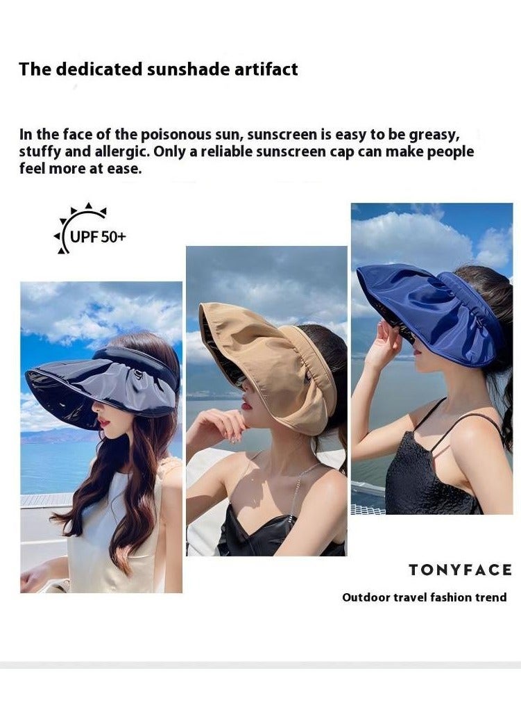 Women Sun Hat, Summer Beach Caps Women Hat Wide Brim UV Protection Floppy Brown Roll Up Hat Double-Side-Wear Ponytail Hats Baseball Caps Adjustable Cap
