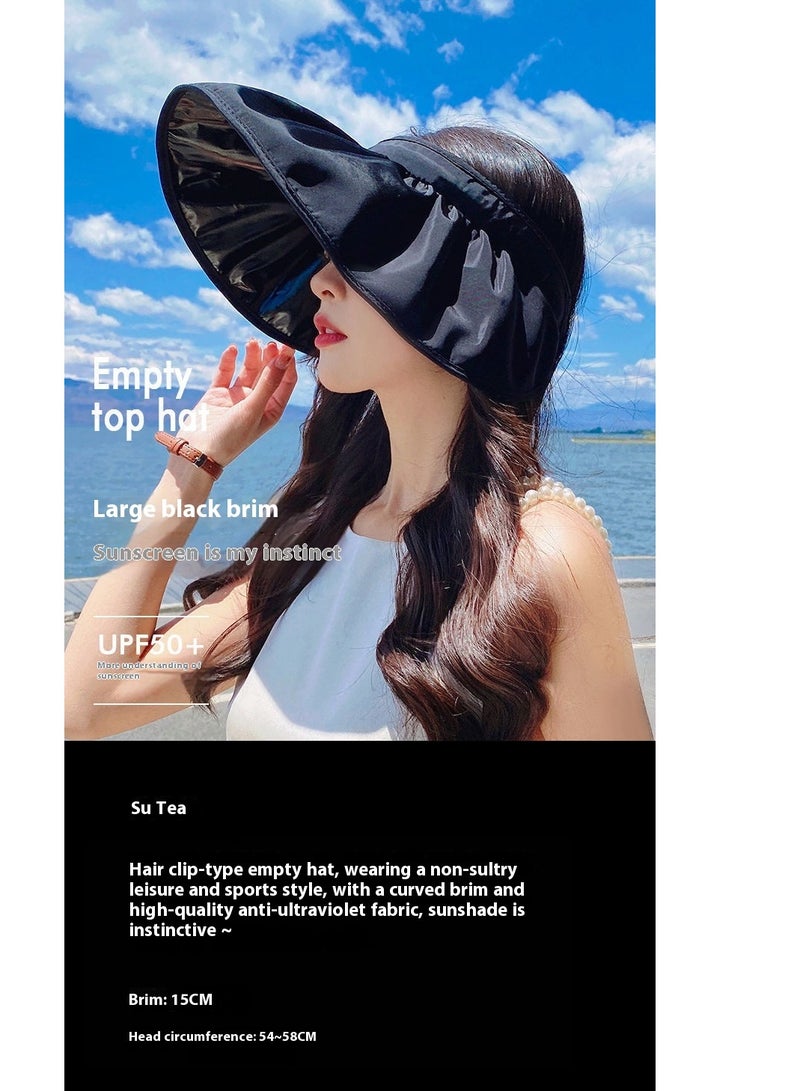 Women Sun Hat, Summer Beach Caps Women Hat Wide Brim UV Protection Floppy Brown Roll Up Hat Double-Side-Wear Ponytail Hats Baseball Caps Adjustable Cap