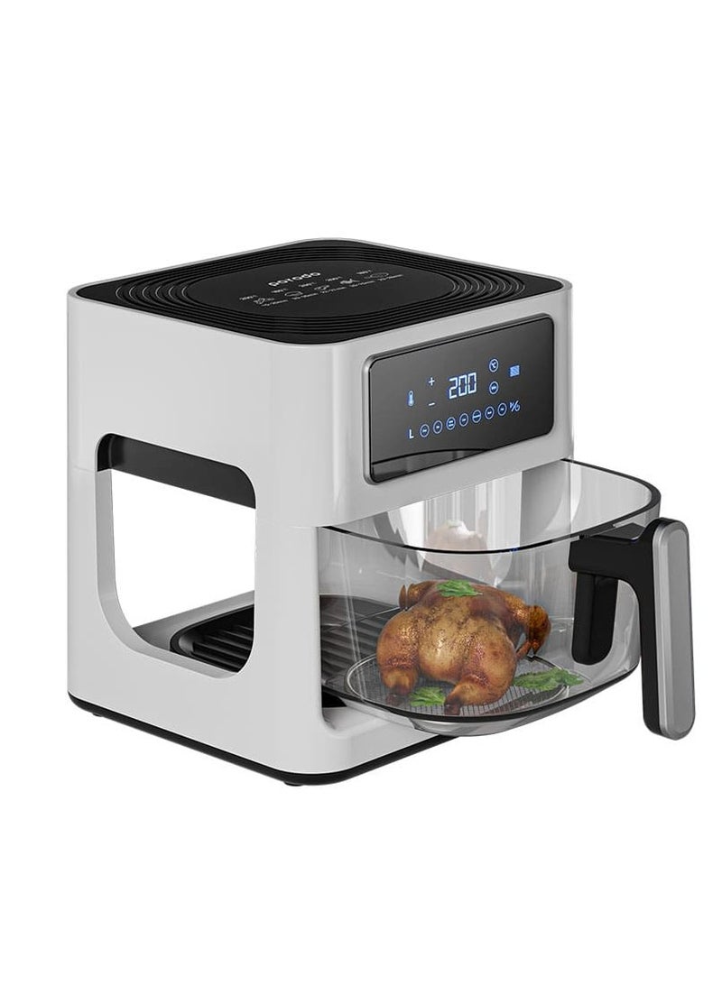 Full Glass Air Fryer 5L Looking Through Basket  AirFryer Turbo Air Circulation- White