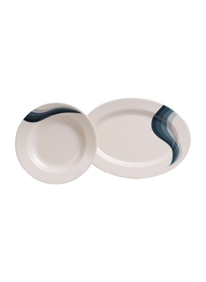 40-Piece Melamlne Floral Dinner Set With 8X25Cm Deep Plates, 8X20Cm Soup Plates, 1X36Cm Oval Plate, 1X23Cm Oval Bowl With Lid, 8Xsoup Spoons, 2Xrice Spoons, Serves 8 For Famlly Gatherings, Beige Beige/Green 49x27x20cm