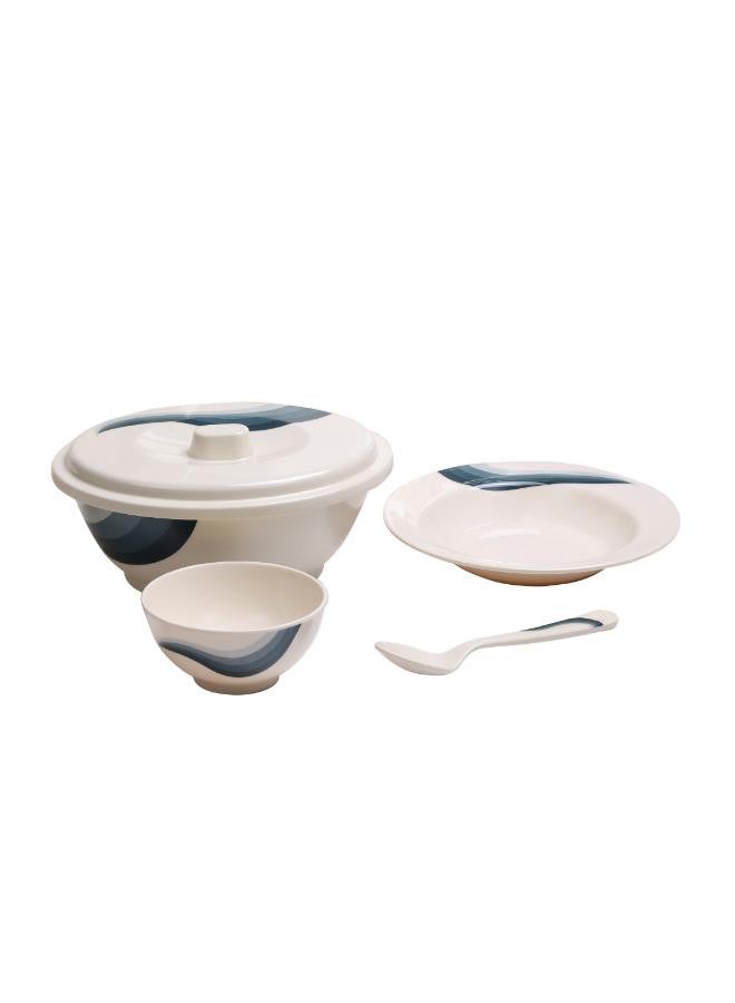 40-Piece Melamlne Floral Dinner Set With 8X25Cm Deep Plates, 8X20Cm Soup Plates, 1X36Cm Oval Plate, 1X23Cm Oval Bowl With Lid, 8Xsoup Spoons, 2Xrice Spoons, Serves 8 For Famlly Gatherings, Beige Beige/Green 49x27x20cm