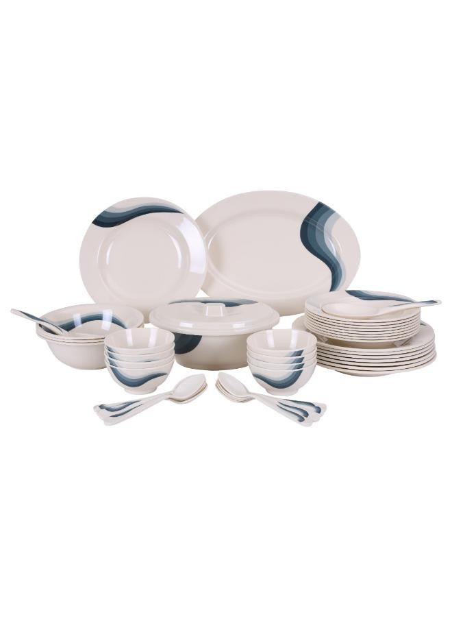 40-Piece Melamlne Floral Dinner Set With 8X25Cm Deep Plates, 8X20Cm Soup Plates, 1X36Cm Oval Plate, 1X23Cm Oval Bowl With Lid, 8Xsoup Spoons, 2Xrice Spoons, Serves 8 For Famlly Gatherings, Beige Beige/Green 49x27x20cm