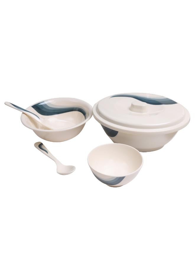 40-Piece Melamlne Floral Dinner Set With 8X25Cm Deep Plates, 8X20Cm Soup Plates, 1X36Cm Oval Plate, 1X23Cm Oval Bowl With Lid, 8Xsoup Spoons, 2Xrice Spoons, Serves 8 For Famlly Gatherings, Beige Beige/Green 49x27x20cm