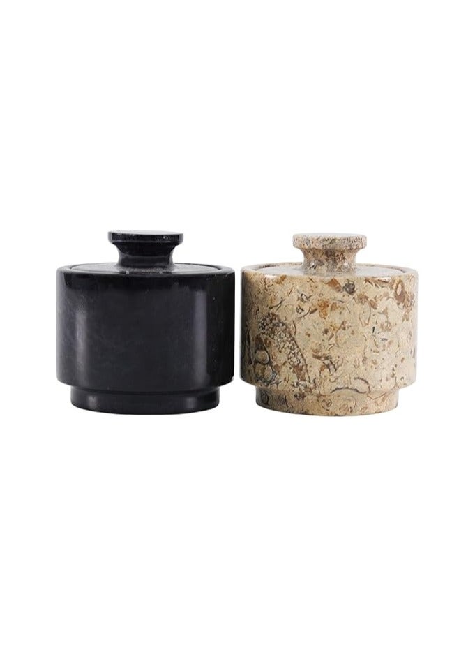 Handmade Brown and Black Marble Salt Cellar Set of 2 Small Bowls for Kitchen Decor