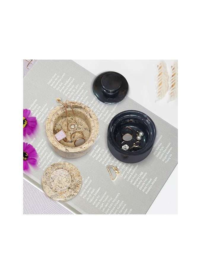 Handmade Brown and Black Marble Salt Cellar Set of 2 Small Bowls for Kitchen Decor