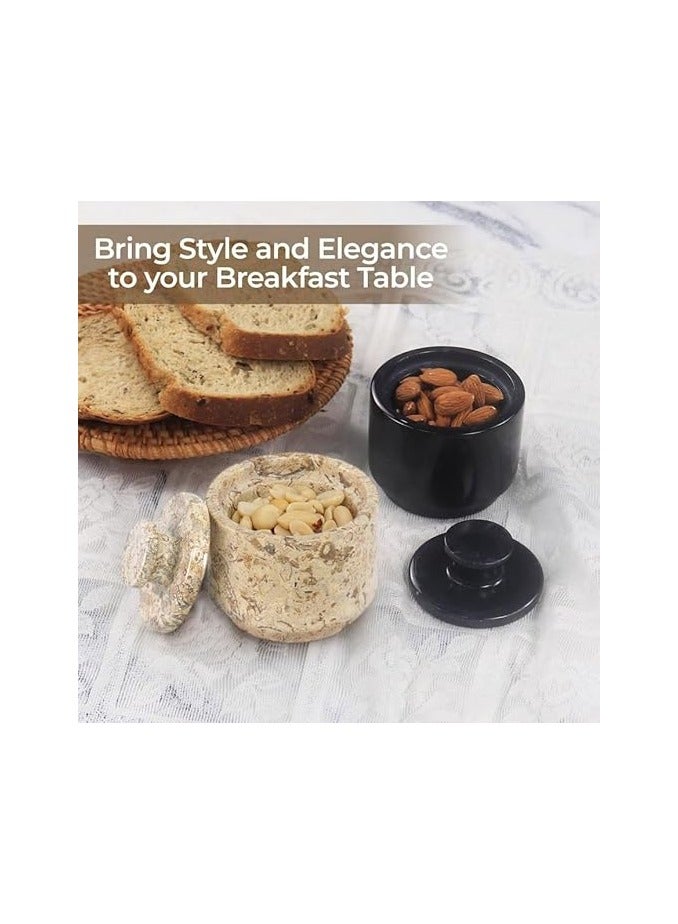 Handmade Brown and Black Marble Salt Cellar Set of 2 Small Bowls for Kitchen Decor