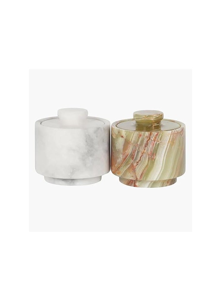 Handmade Green and White Salt Cellar Set of 2 For Kitchen Decoration