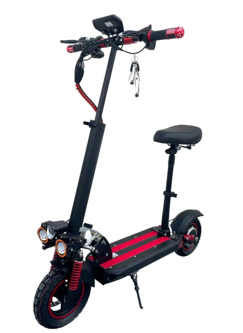 Electric Scooter 1000W Motor 48V10Ah Battery 35 to 45Km Range Max Speed 55KmpH 4 Suspension Led Lights & Digital Display  E10