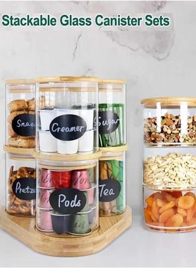 Borosilicate Glass Food Storage Jars with Bamboo Lids and Wooden Base Set of 6 of 16oz