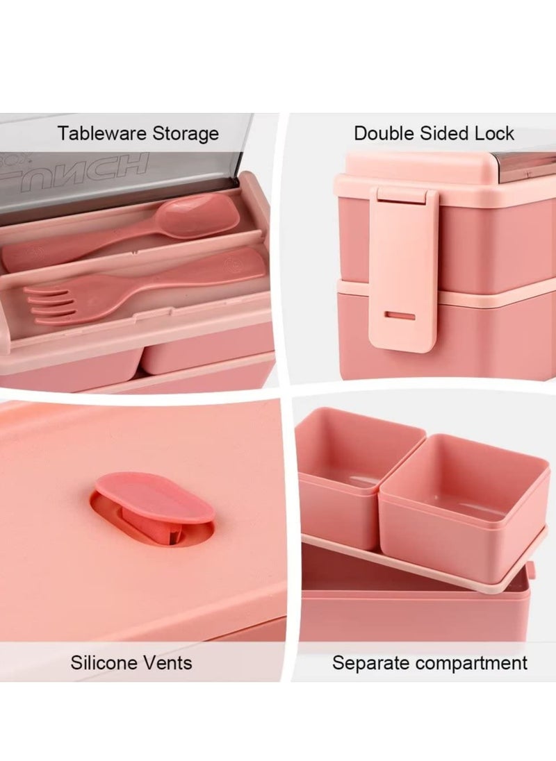 Bento Lunch Box, Work Lunch Box, Men's & Women's, Leak-proof Lunch Box 3 Compartment Pink Bento Box
