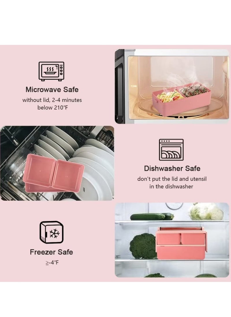 Bento Lunch Box, Work Lunch Box, Men's & Women's, Leak-proof Lunch Box 3 Compartment Pink Bento Box
