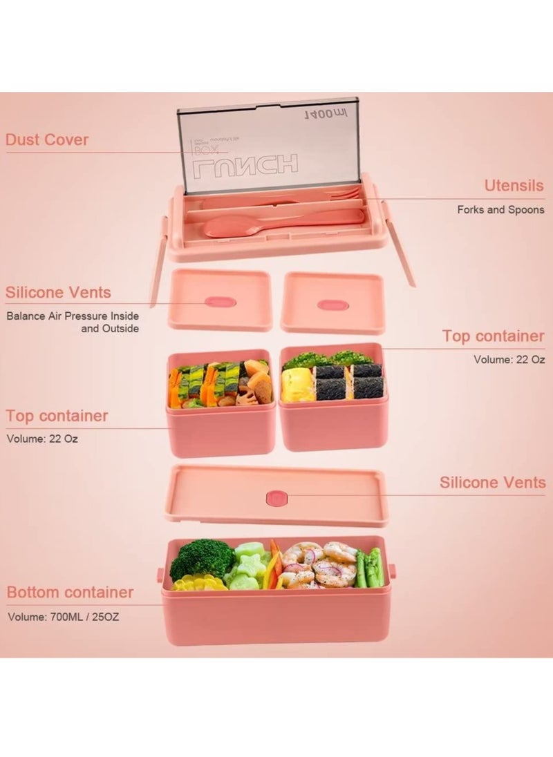 Bento Lunch Box, Work Lunch Box, Men's & Women's, Leak-proof Lunch Box 3 Compartment Pink Bento Box