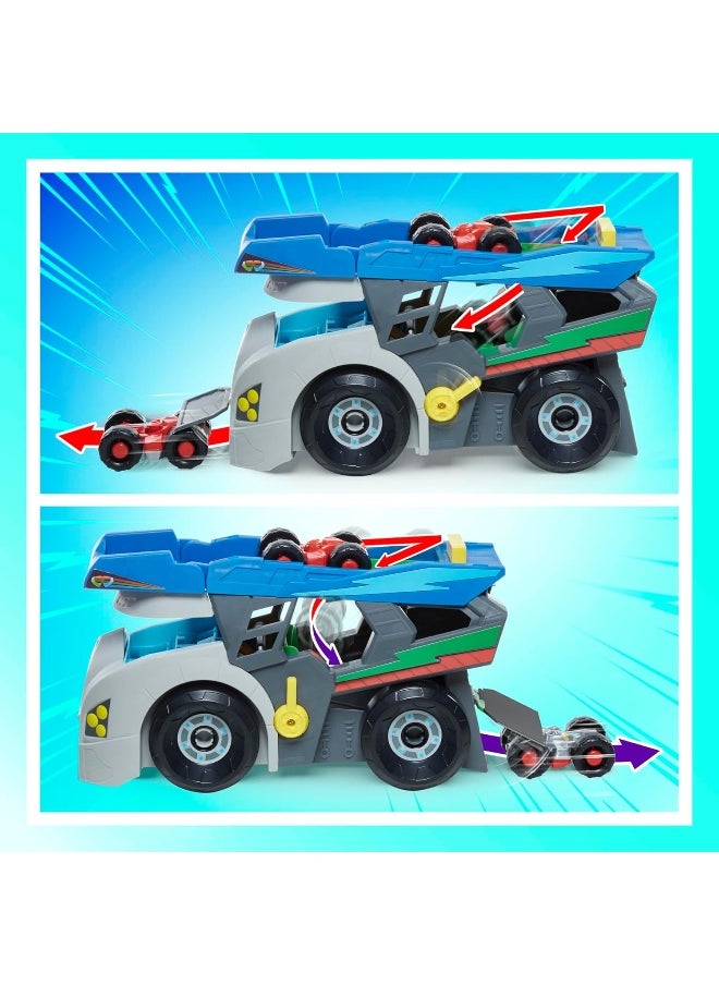 Power Heroes Hero Hauler Truck Playset with 2 Duo Racer Superhero Toy Cars, Preschool Toys for Kids 3 Years and Up