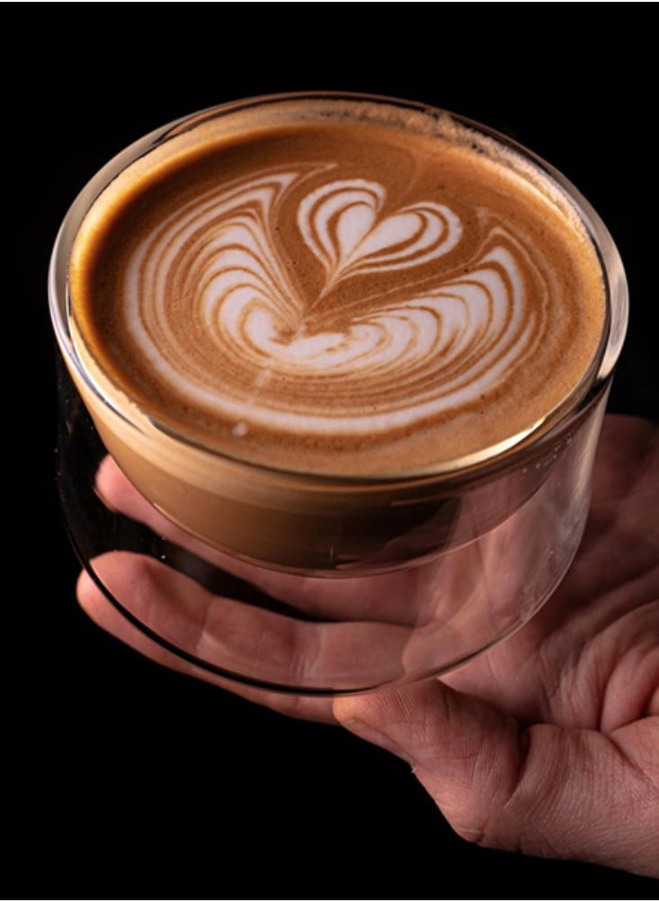 Imagine Coffee Glasses, Double-Walled Hand-Blown  Borosilicate Glass, Design Optimized for latte art - 200ml
